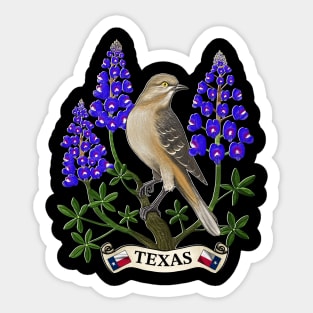 Texas state mockingbird and bluebonnet flower Sticker